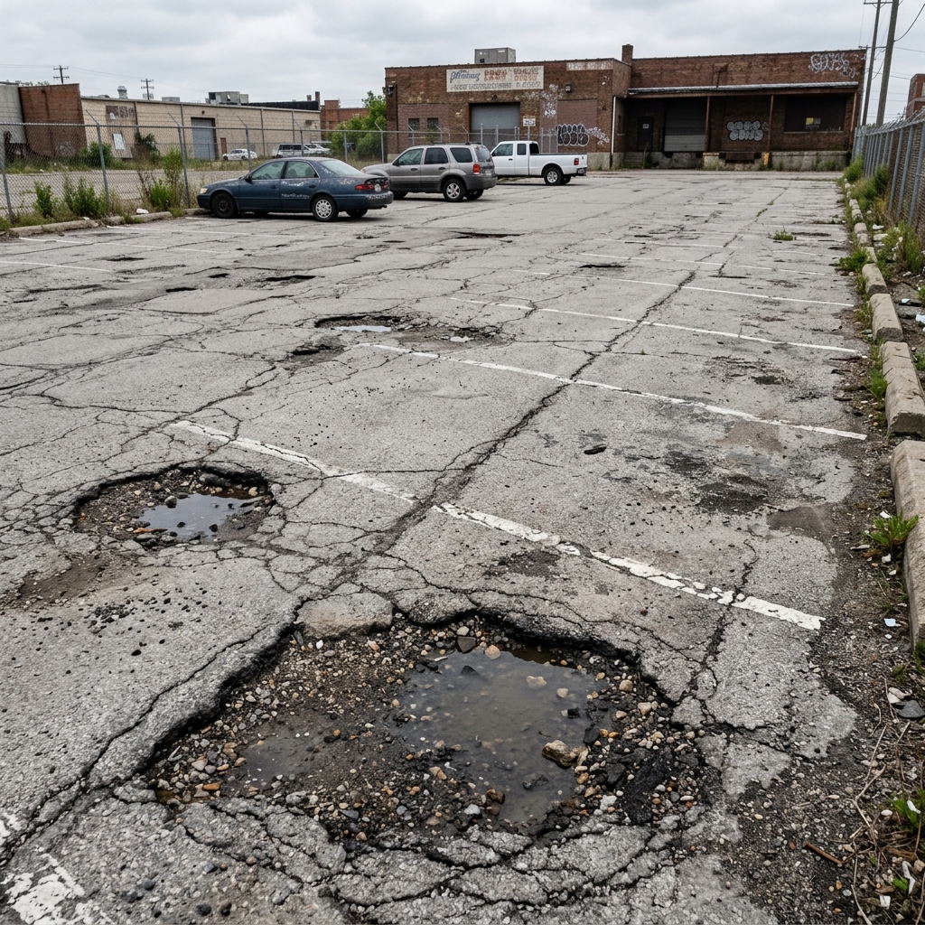 Damaged asphalt in Miramar before repair